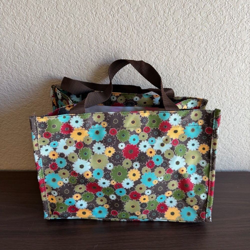 Thirty-One Floral Daisy Print Utility Tote Bag‎ Multi Color Pockets